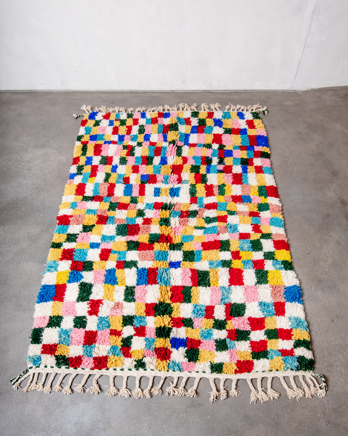 odern, designer, handcrafted Berber rug from Morocco. Beniourain carpet with beautiful colours and patterns and fluffy wool texture.